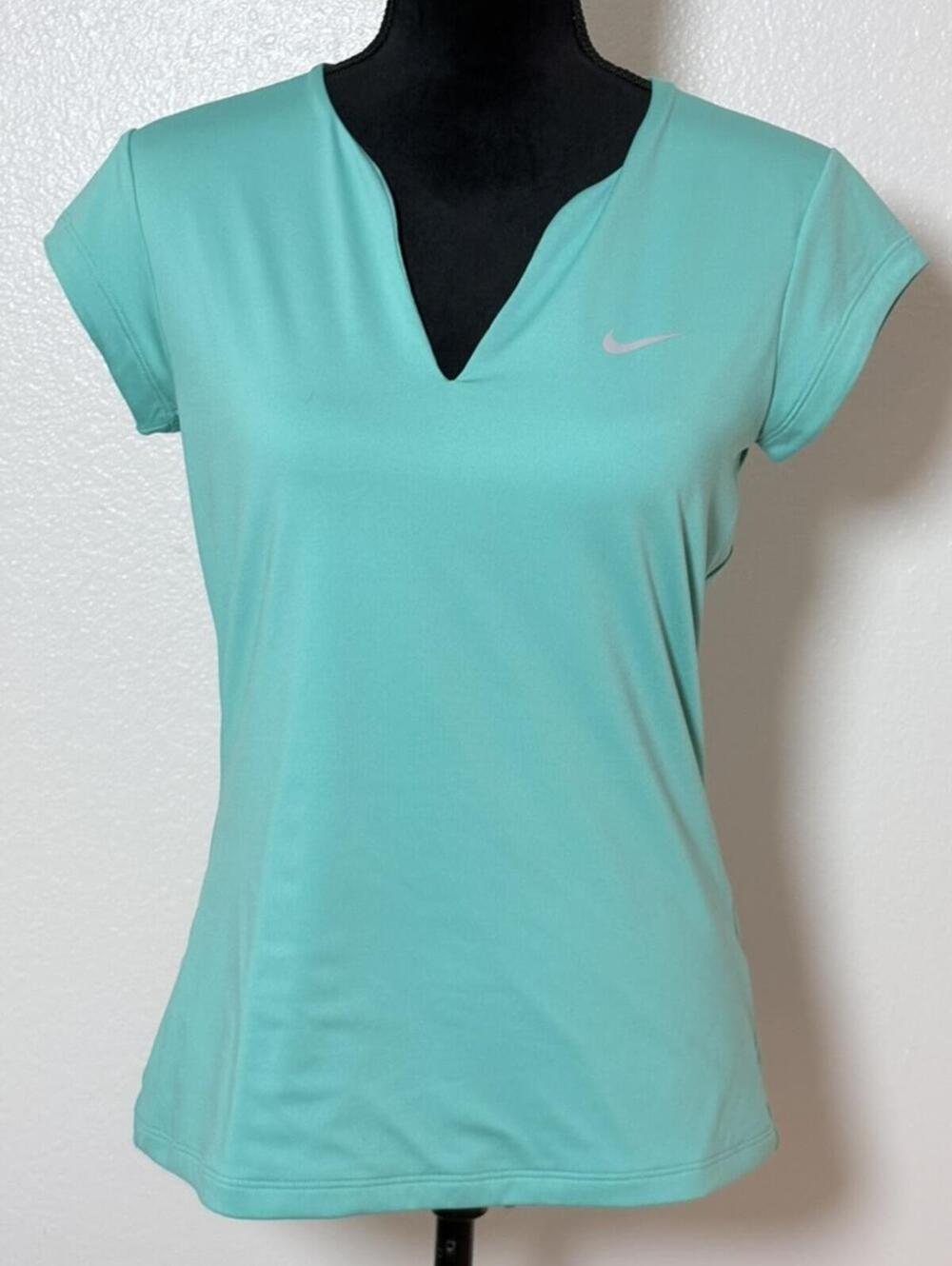 Nike Dri-FIT Mint Turquoise V-Neck Athletic Top — Size L